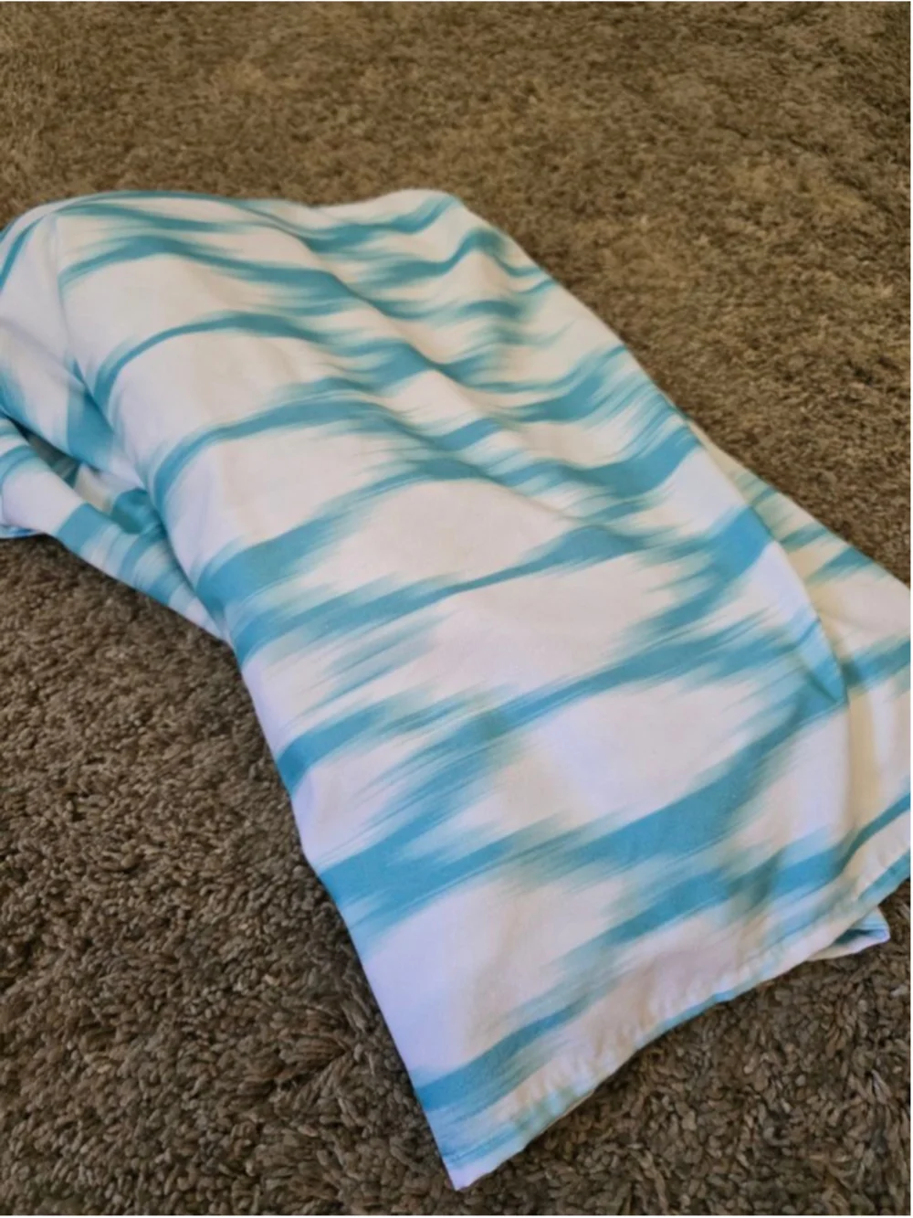 White Aqua Blue Ikat Abstract Pattern Watercolor Fabric Shower Curtain Coastal